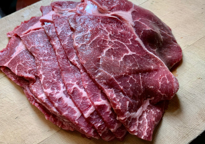 Minute steak (thinly sliced ​​round meat) is half price!